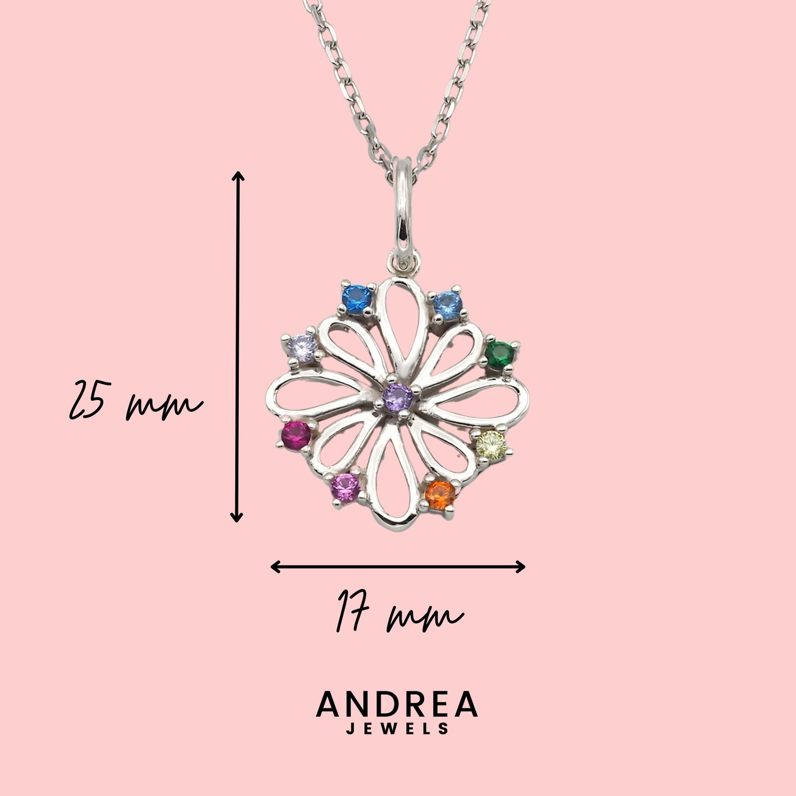 Medidas del collar Donna de plata 925 con piedras multicolor: 25 x 17 mm - Andrea Jewels
