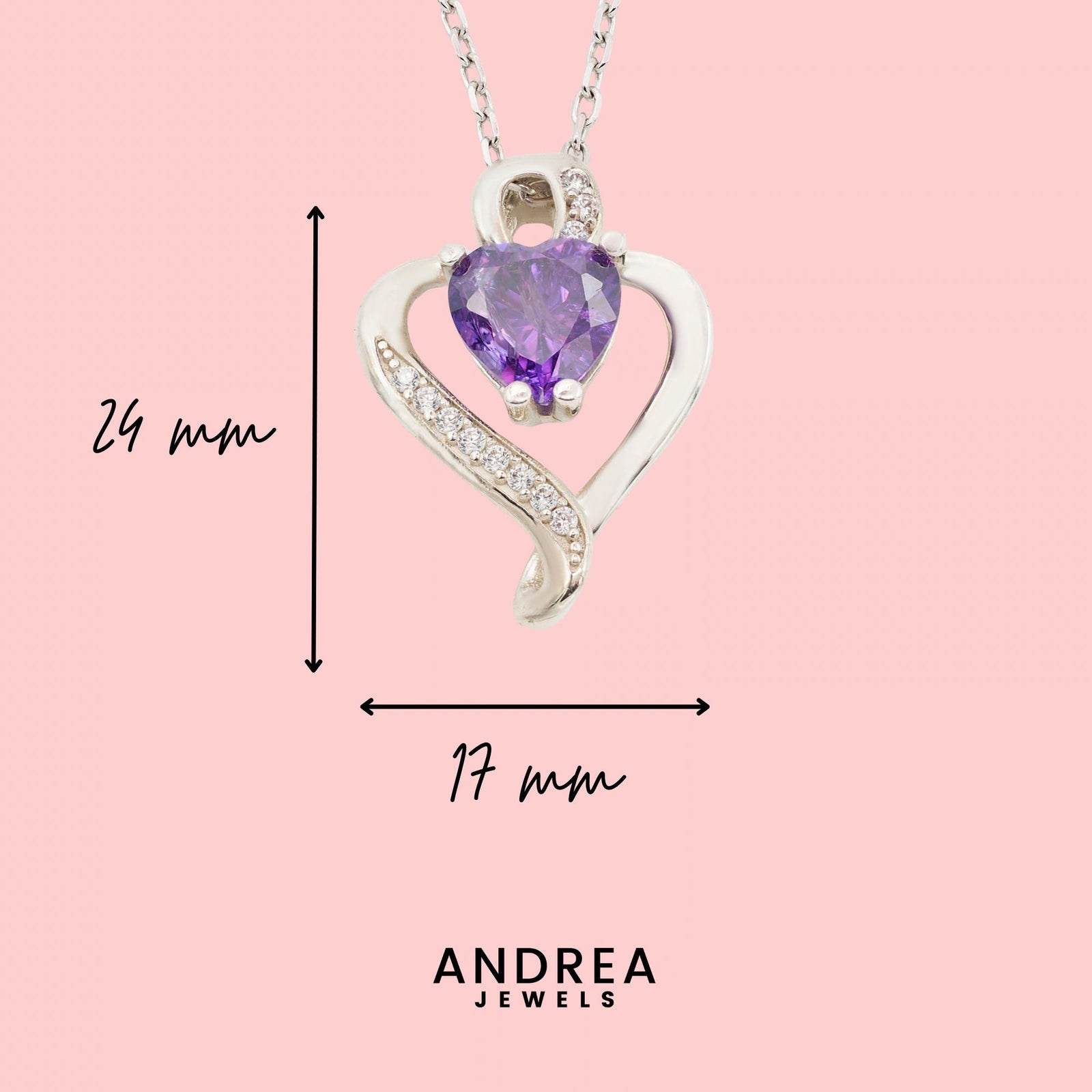Medidas del collar Nina de plata con piedra amatista: 24 x 17 mm - Andrea Jewels