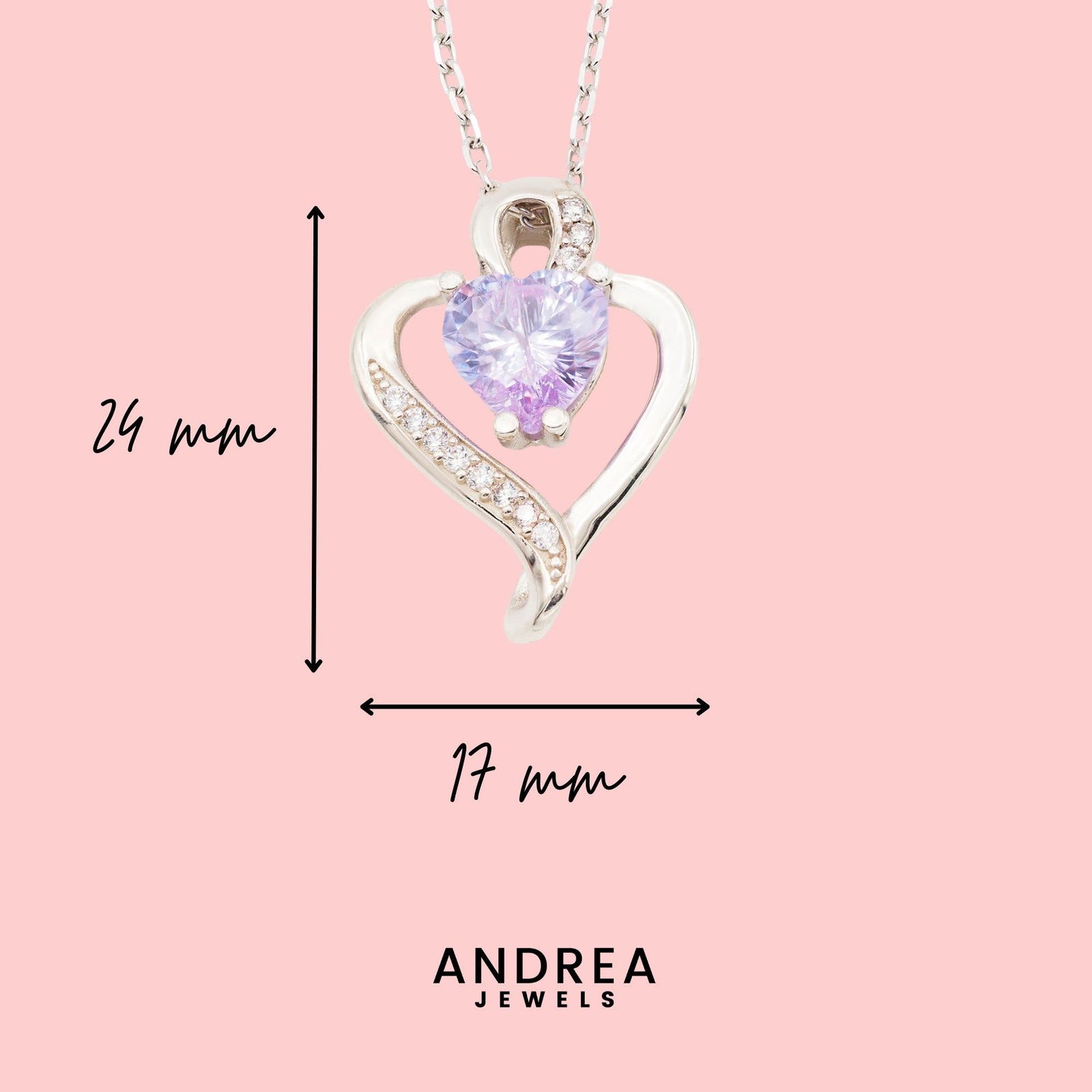 Medidas del collar Nina de plata con piedra lavanda: 24 x 17 mm - Andrea Jewels