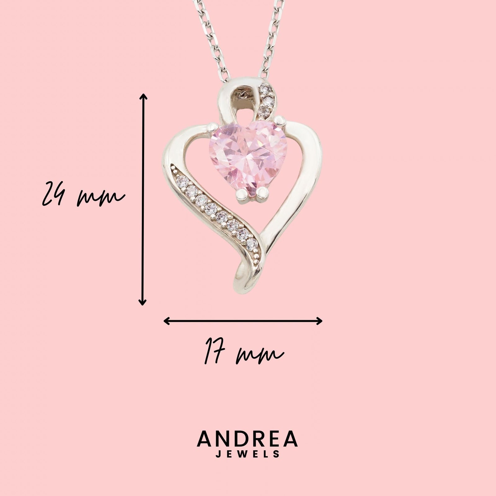 Medidas del collar Nina de plata con piedra rosa: 24 x 17 mm - Andrea Jewels
