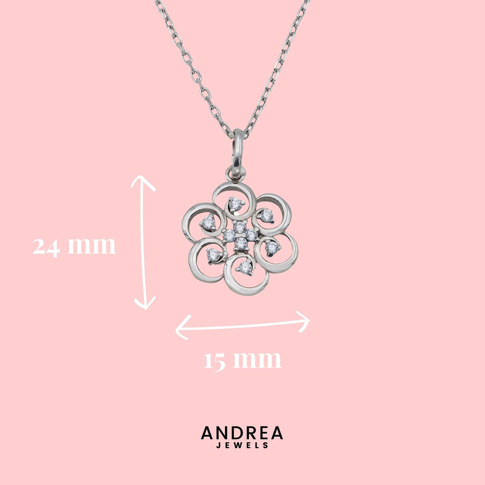 Medidas del collar Poppy de plata 925 con piedras blancas: 24 x 15 mm - Andrea Jewels
