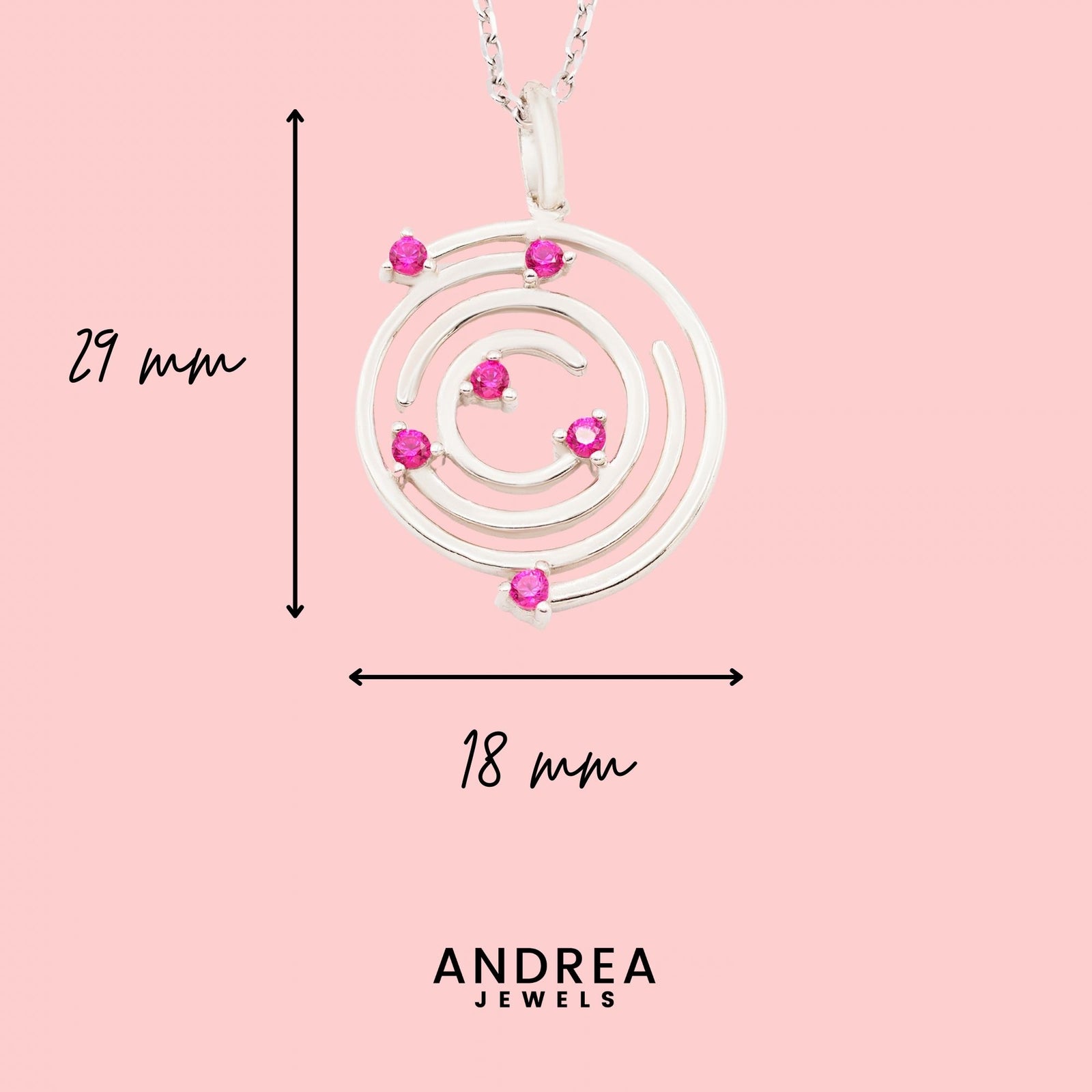 Medidas del collar Spiral de plata con piedra roja: 29 x 18 mm - Andrea Jewels