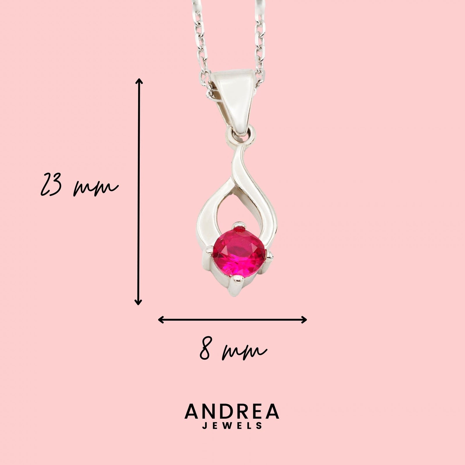 Medidas del collar Tear de plata con piedra roja: 23 x 8 mm - Andrea Jewels