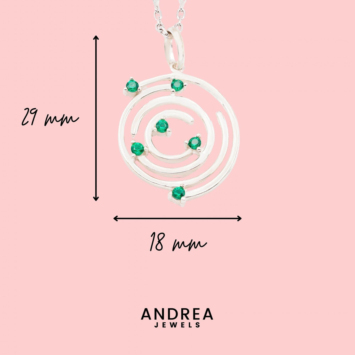 Medidas del collar Spiral de plata con piedra verde: 29 x 18 mm - Andrea Jewels