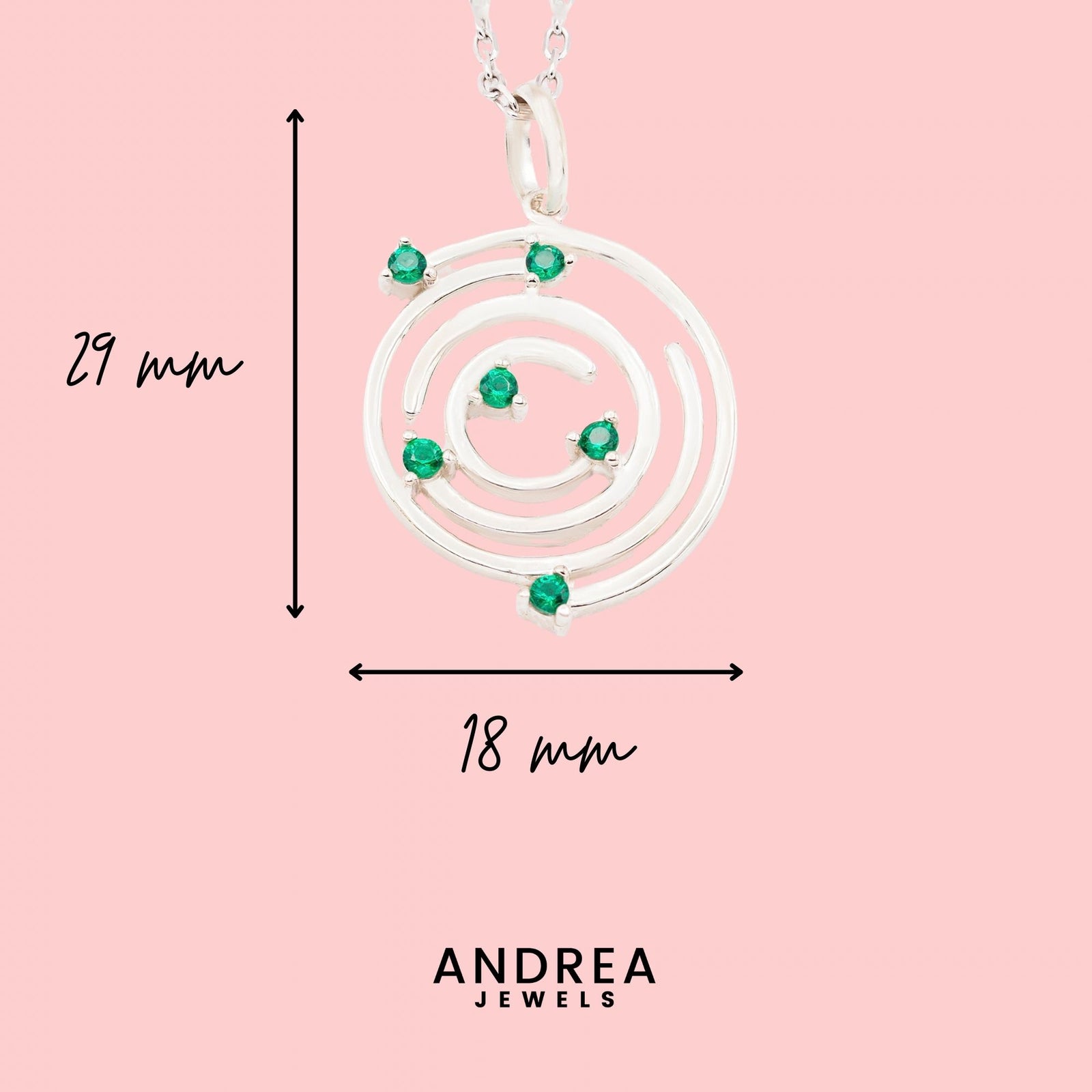 Medidas del collar Spiral de plata con piedra verde: 29 x 18 mm - Andrea Jewels