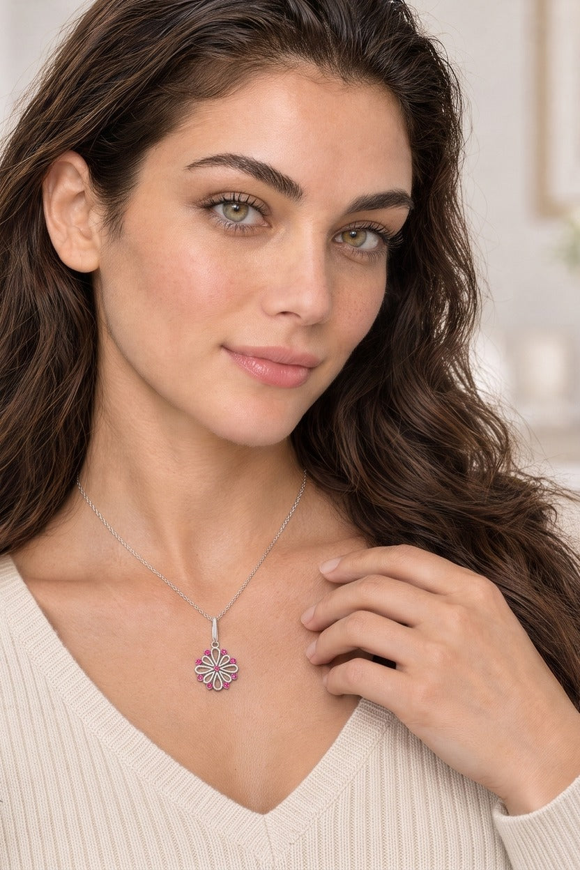 Colgante Donna de plata 925 con flor y circonitas de colores - Andrea Jewels