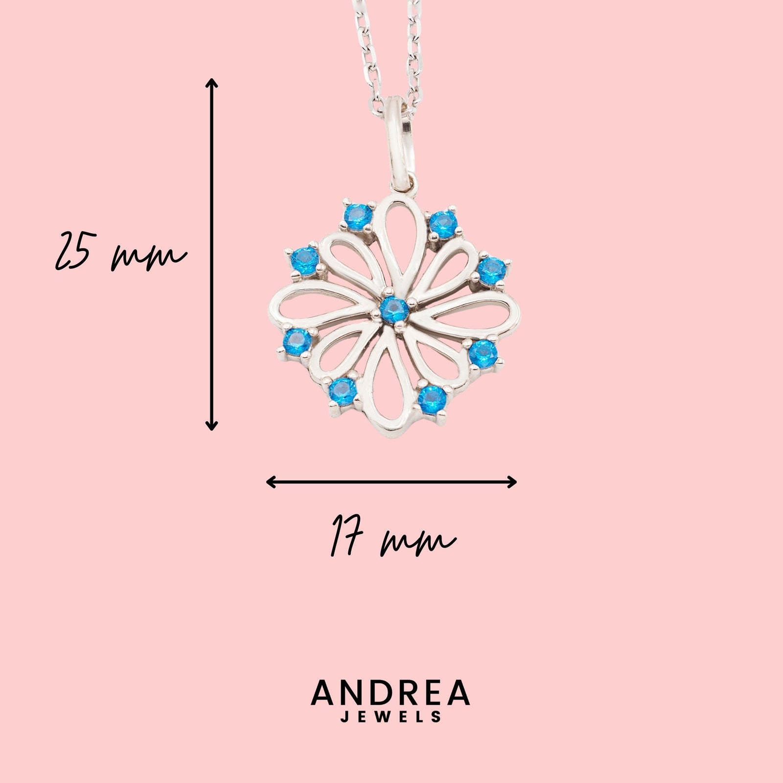 Medidas del collar Donna de plata 925 con piedras azules: 25 x 17 mm - Andrea Jewels