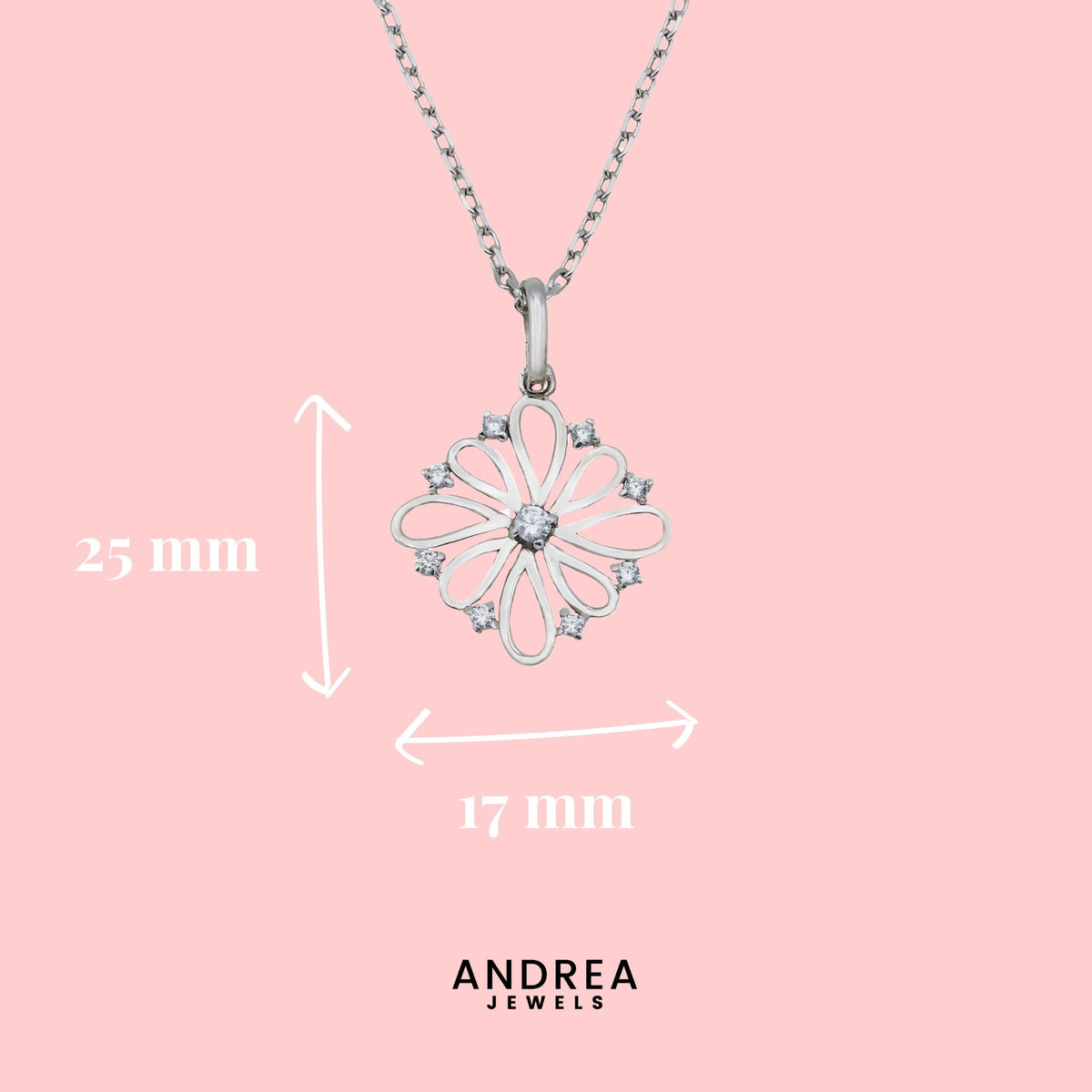 Medidas del collar Donna de plata 925 con piedras blancas: 25 x 17 mm - Andrea Jewels