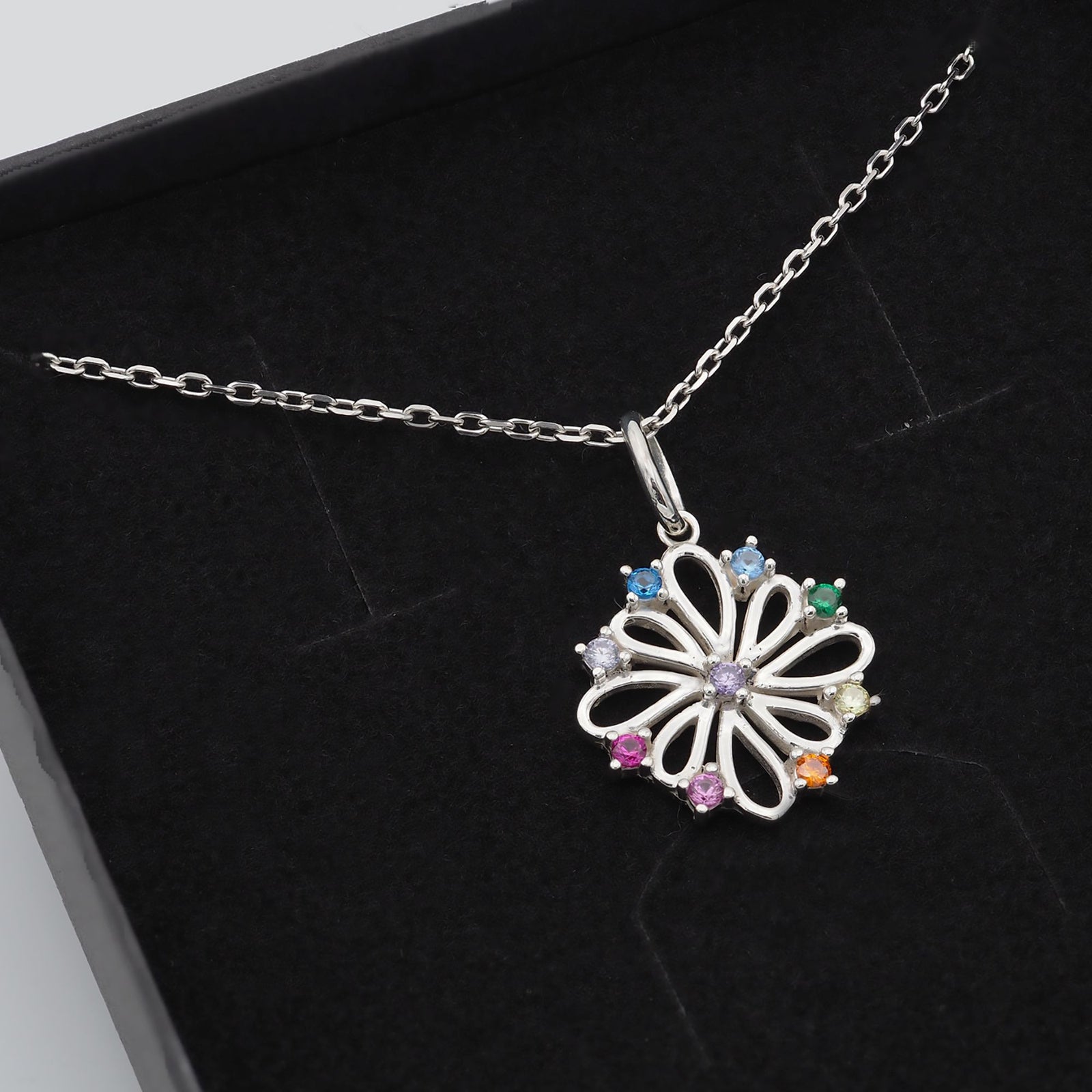 Collar Donna de plata 925 con piedras multicolor dentro de su caja de regalo abierta - Andrea Jewels