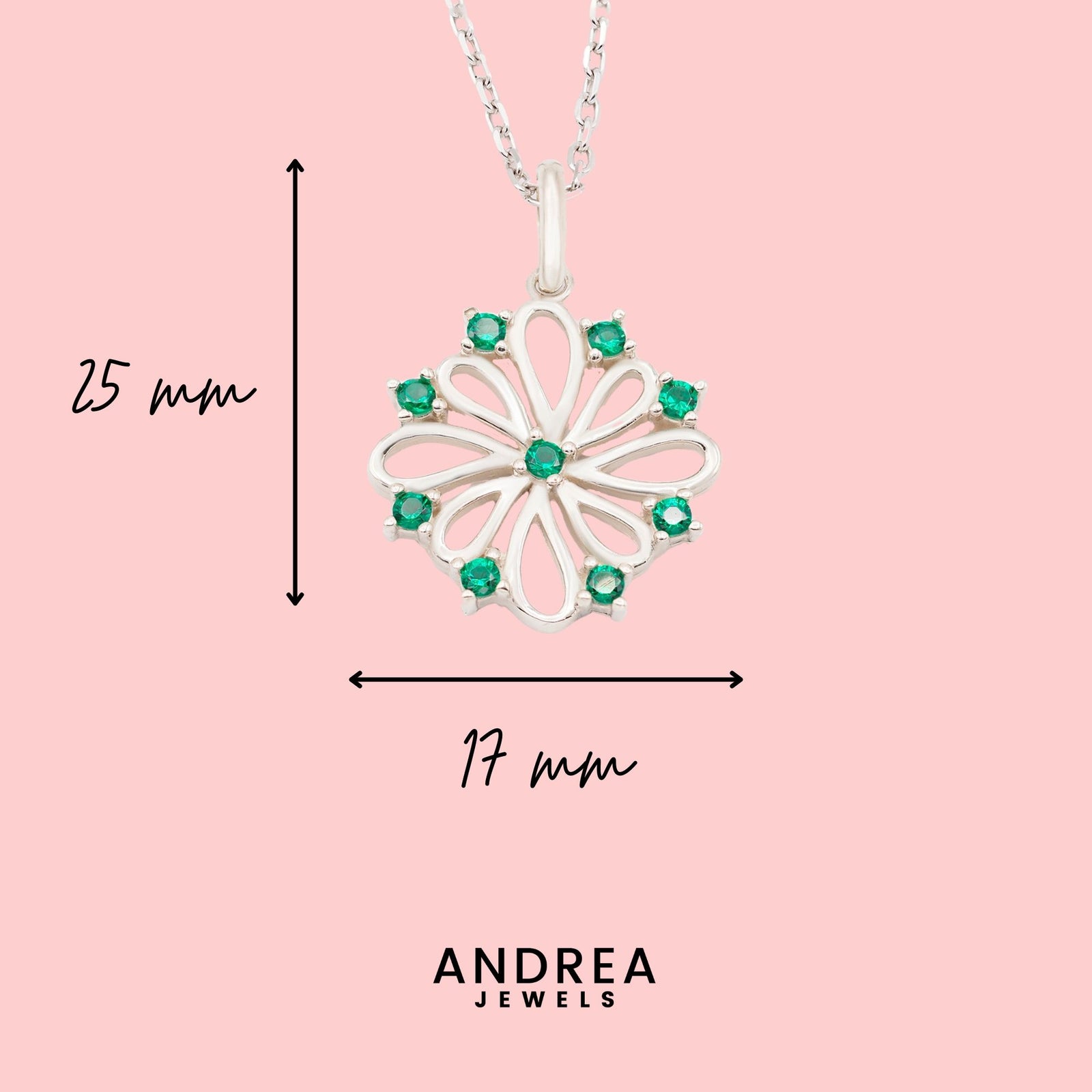 Medidas del collar Donna de plata 925 con piedras verdes: 25 x 17 mm - Andrea Jewels