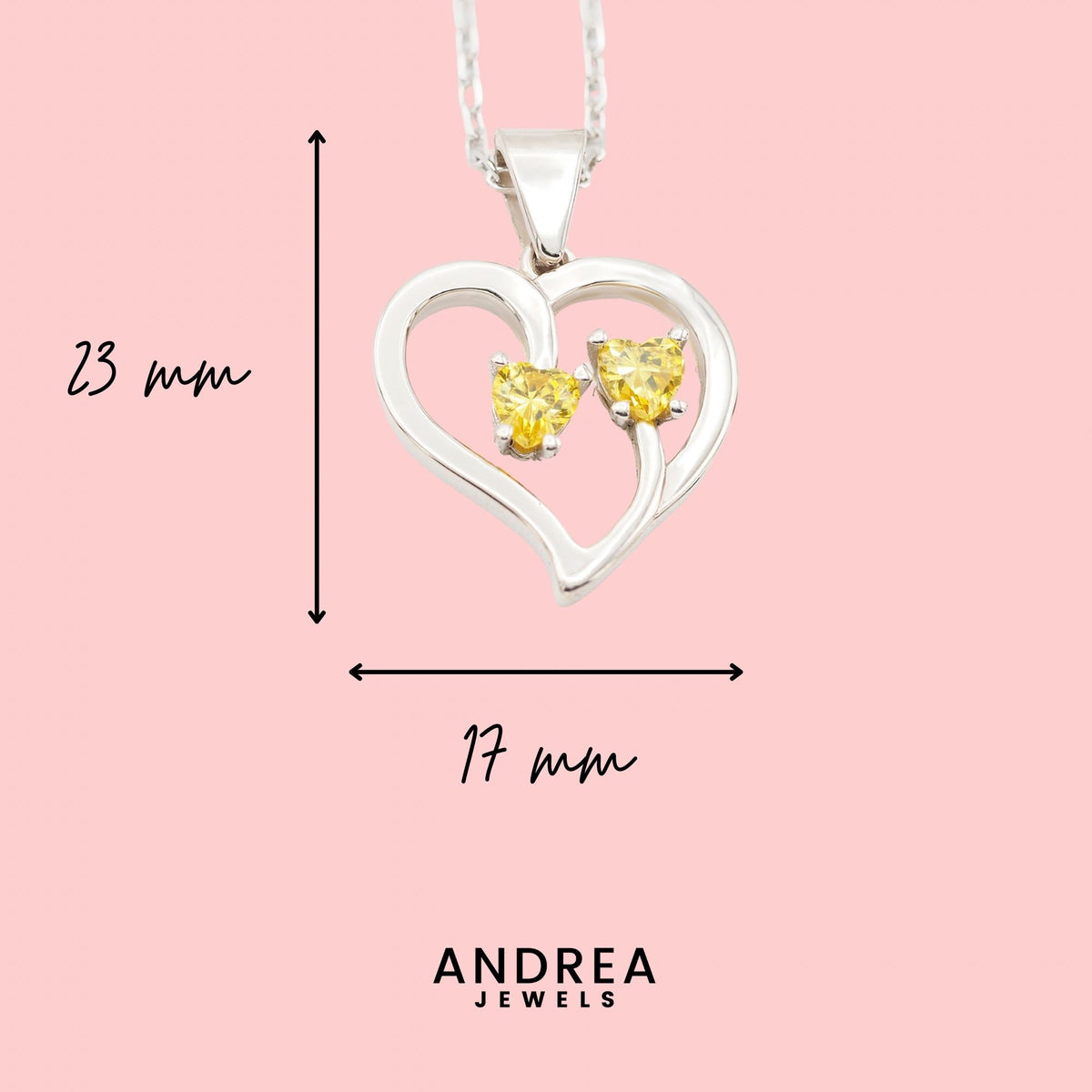 Medidas del collar Duo de plata con dos piedras amarillas: 23 x 17 mm - Andrea Jewels