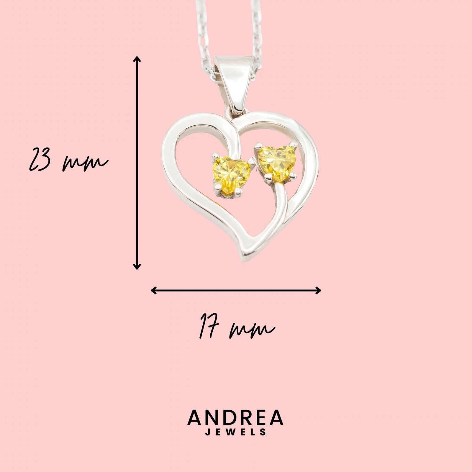 Medidas del collar Duo de plata con dos piedras amarillas: 23 x 17 mm - Andrea Jewels