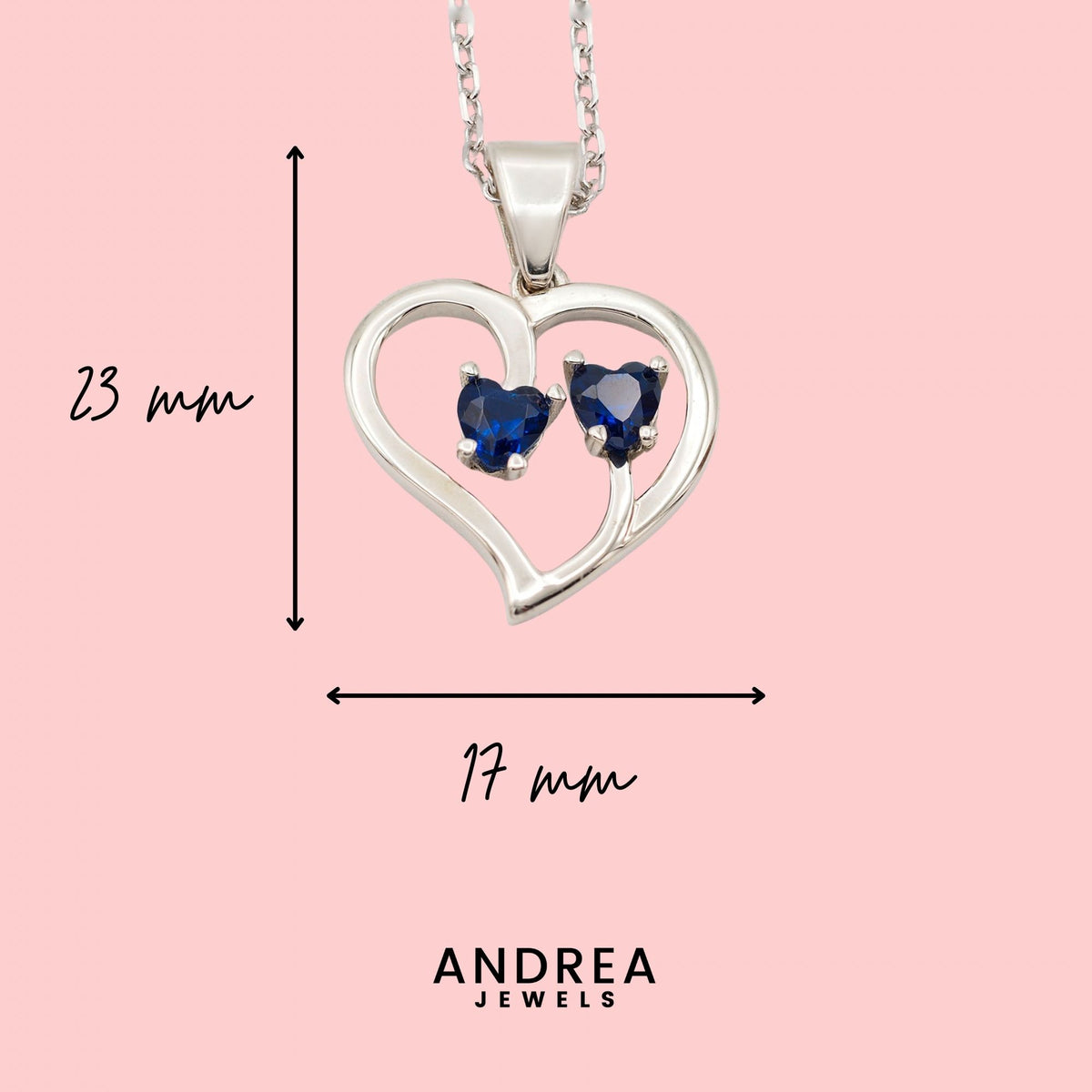 Medidas del collar Duo de plata con piedra azul: 23 x 17 mm - Andrea Jewels