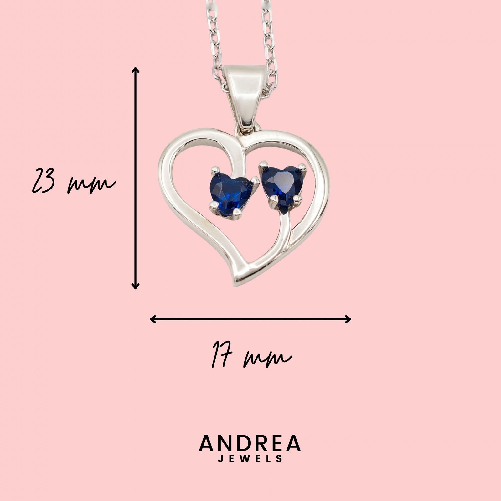 Medidas del collar Duo de plata con piedra azul: 23 x 17 mm - Andrea Jewels