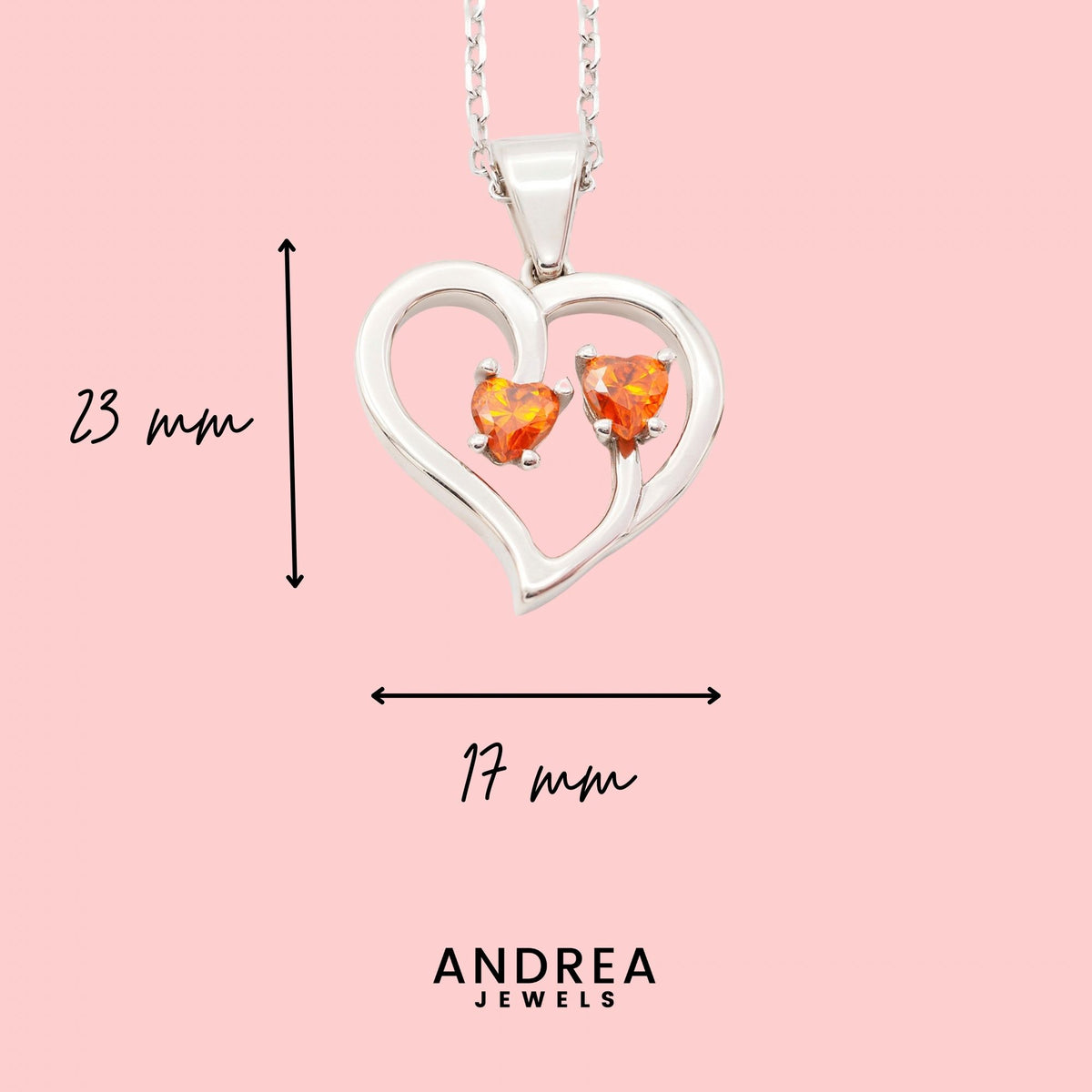 Medidas del collar Duo de plata con dos piedras naranjas: 23 x 17 mm - Andrea Jewels