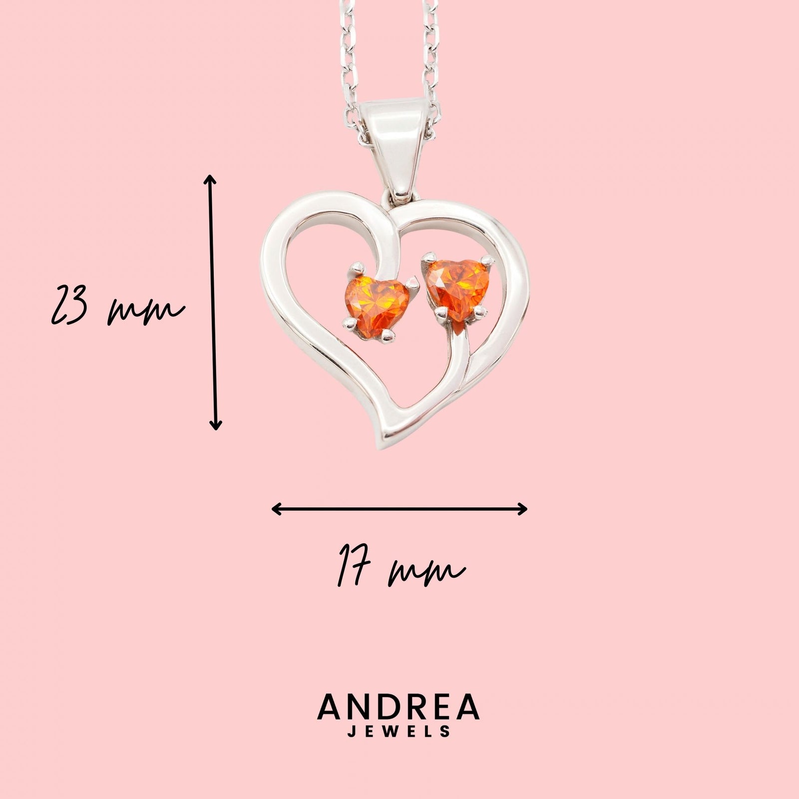 Medidas del collar Duo de plata con dos piedras naranjas: 23 x 17 mm - Andrea Jewels
