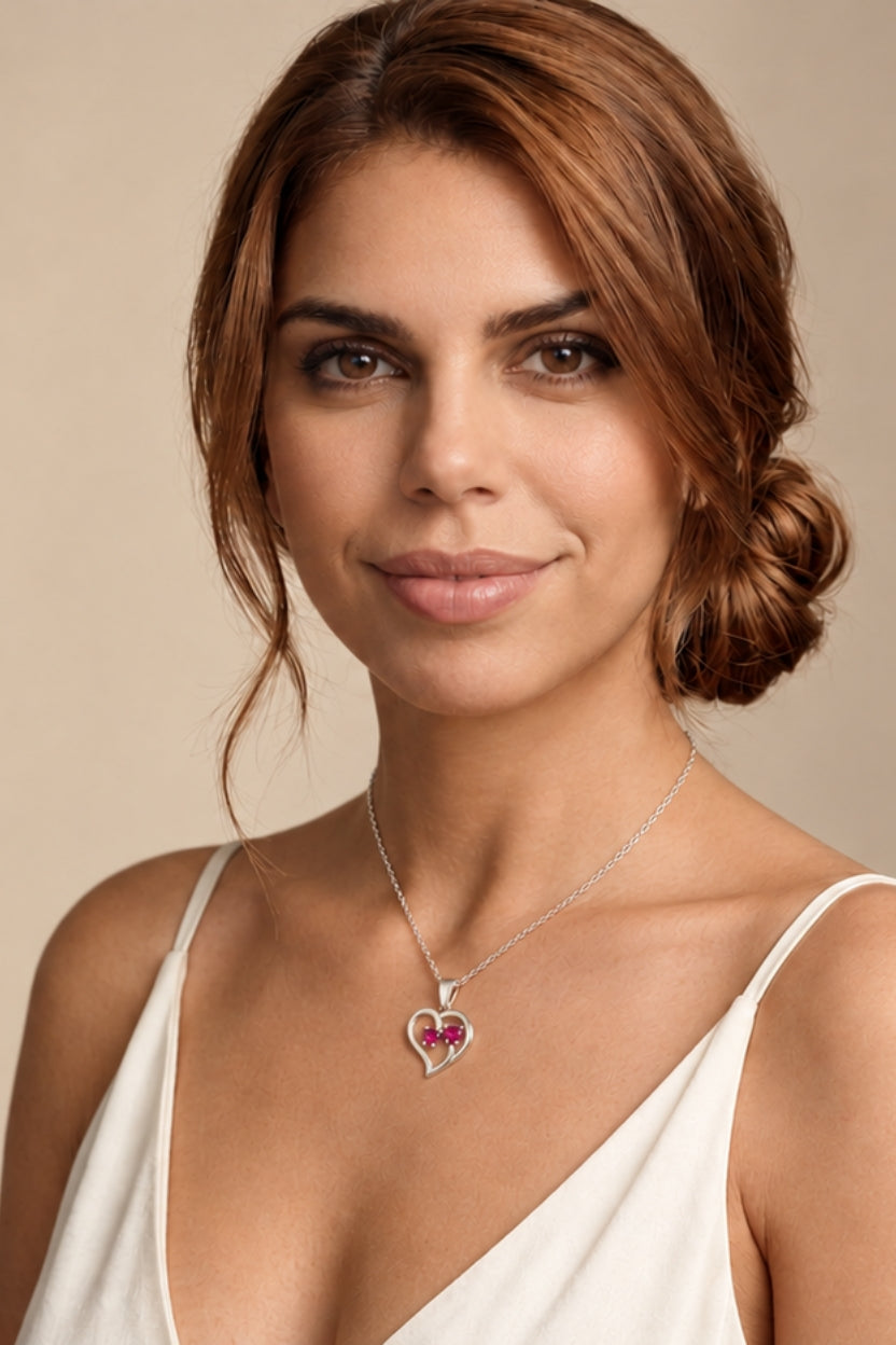 Collar Duo de plata con piedra roja - Andrea Jewels