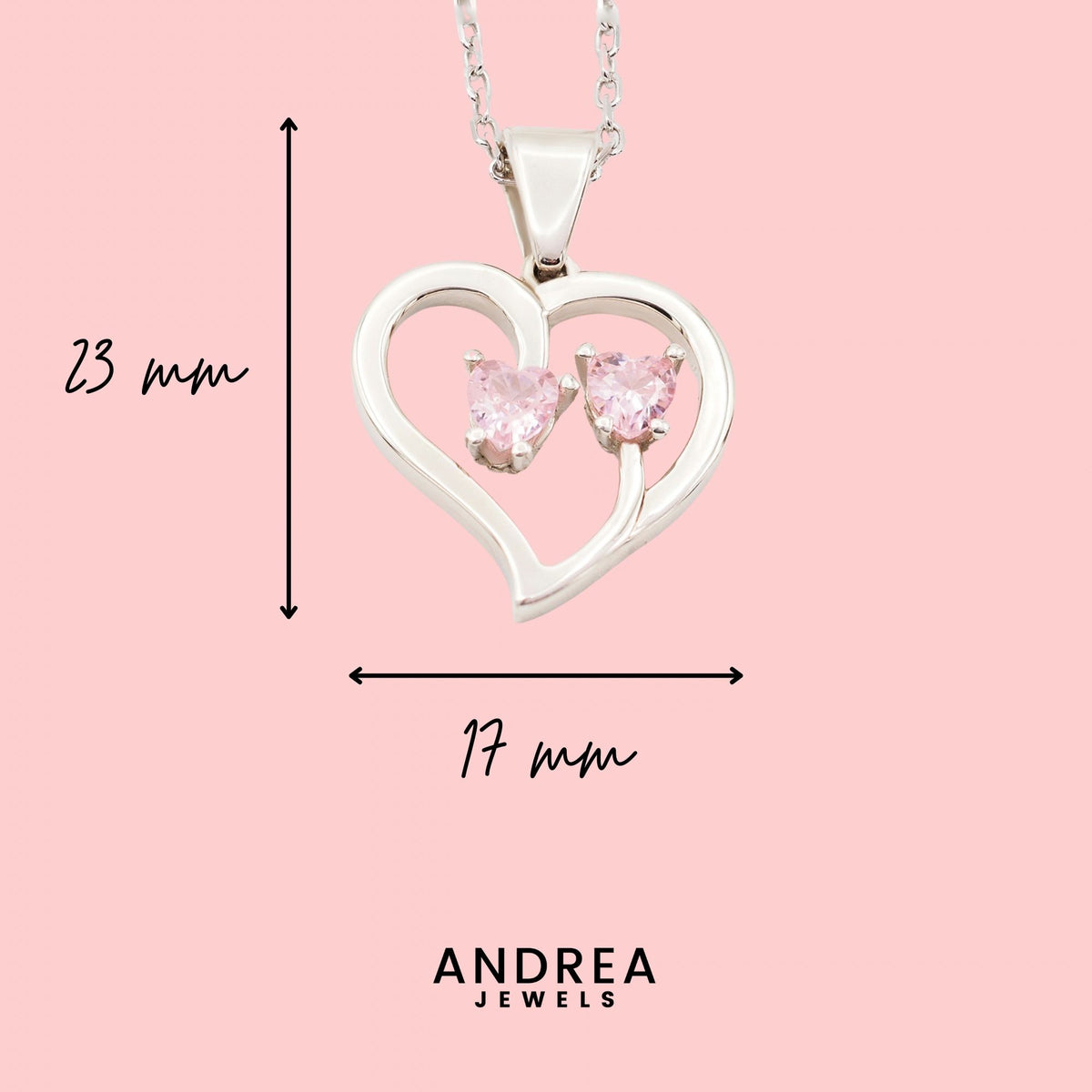 Medidas del collar Duo de plata con dos piedras rosas: 23 x 17 mm - Andrea Jewels
