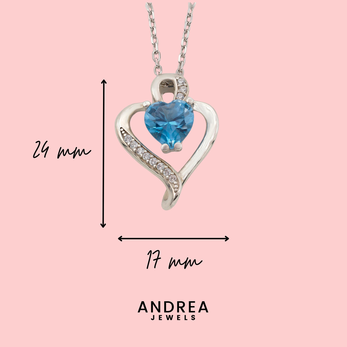 Medidas del collar Nina de plata con piedra azul topacio: 24 x 17 mm - Andrea Jewels