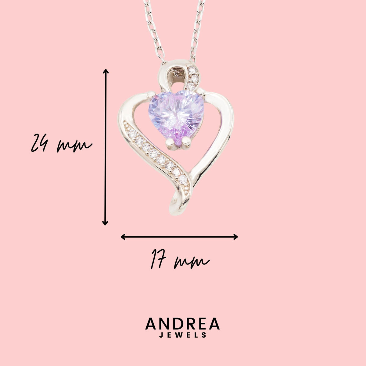 Medidas del collar Nina de plata con piedra lavanda: 24 x 17 mm - Andrea Jewels