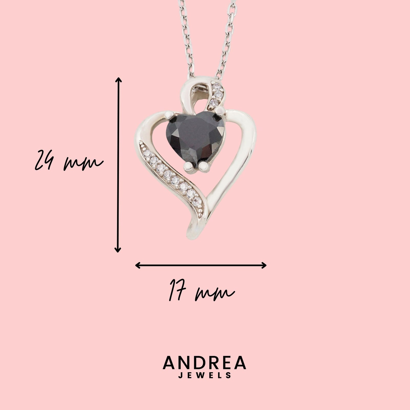 Medidas del collar Nina de plata con piedra negra: 24 x 17 mm - Andrea Jewels