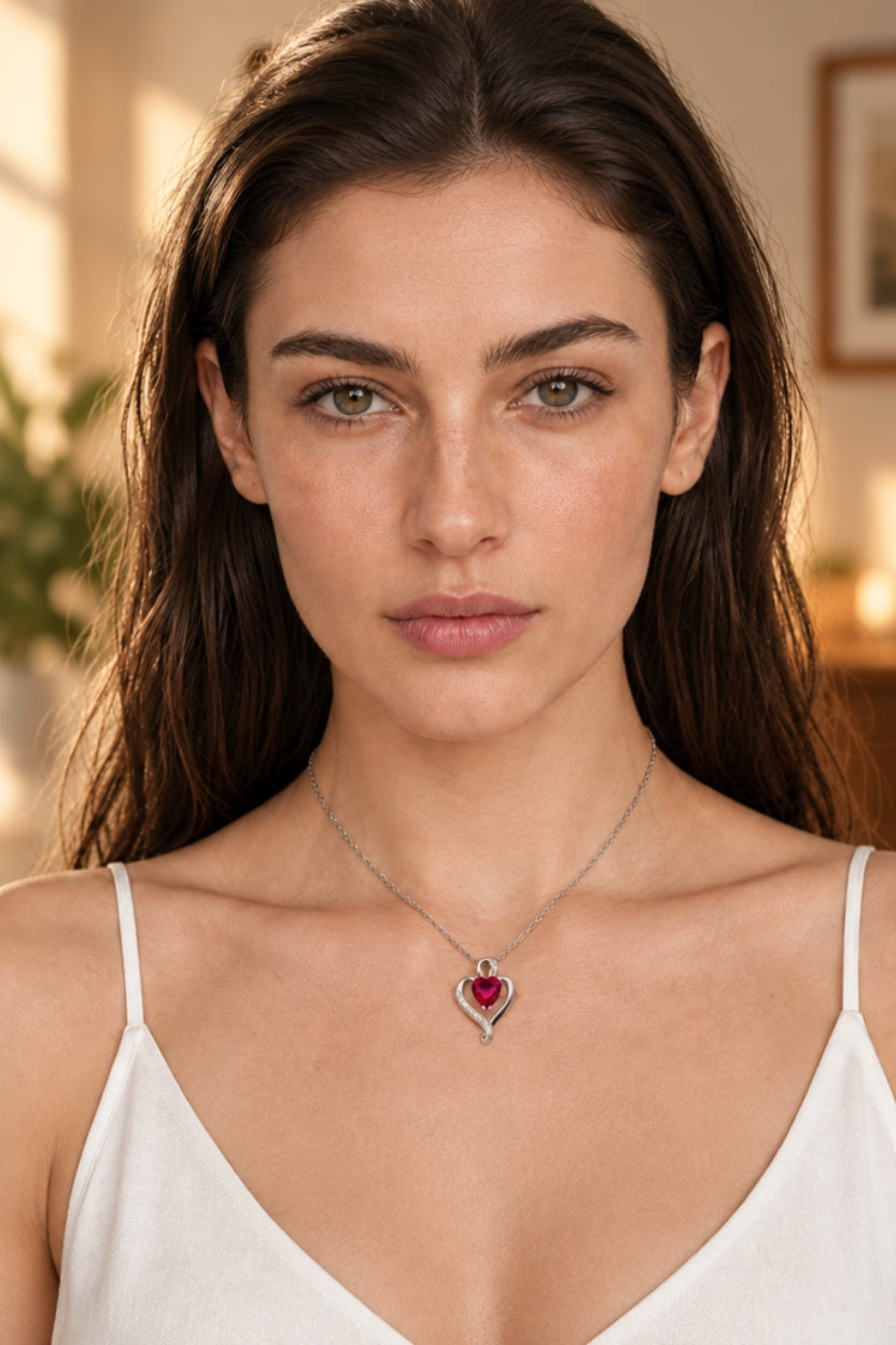 Collar Nina de plata con piedra roja - Andrea Jewels