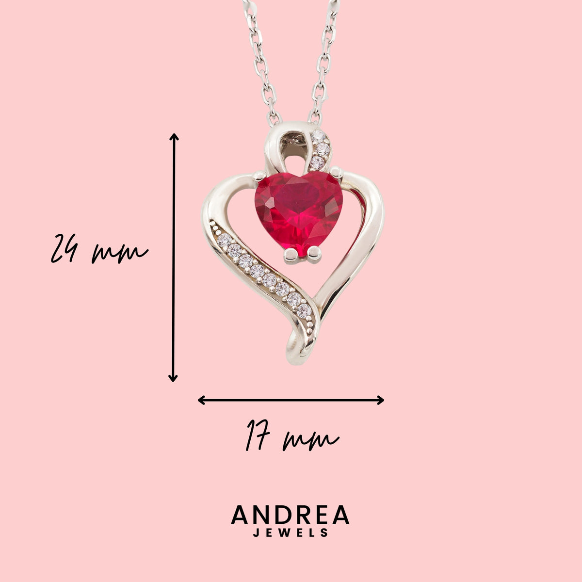 Medidas del collar Nina de plata con piedra roja: 24 x 17 mm - Andrea Jewels