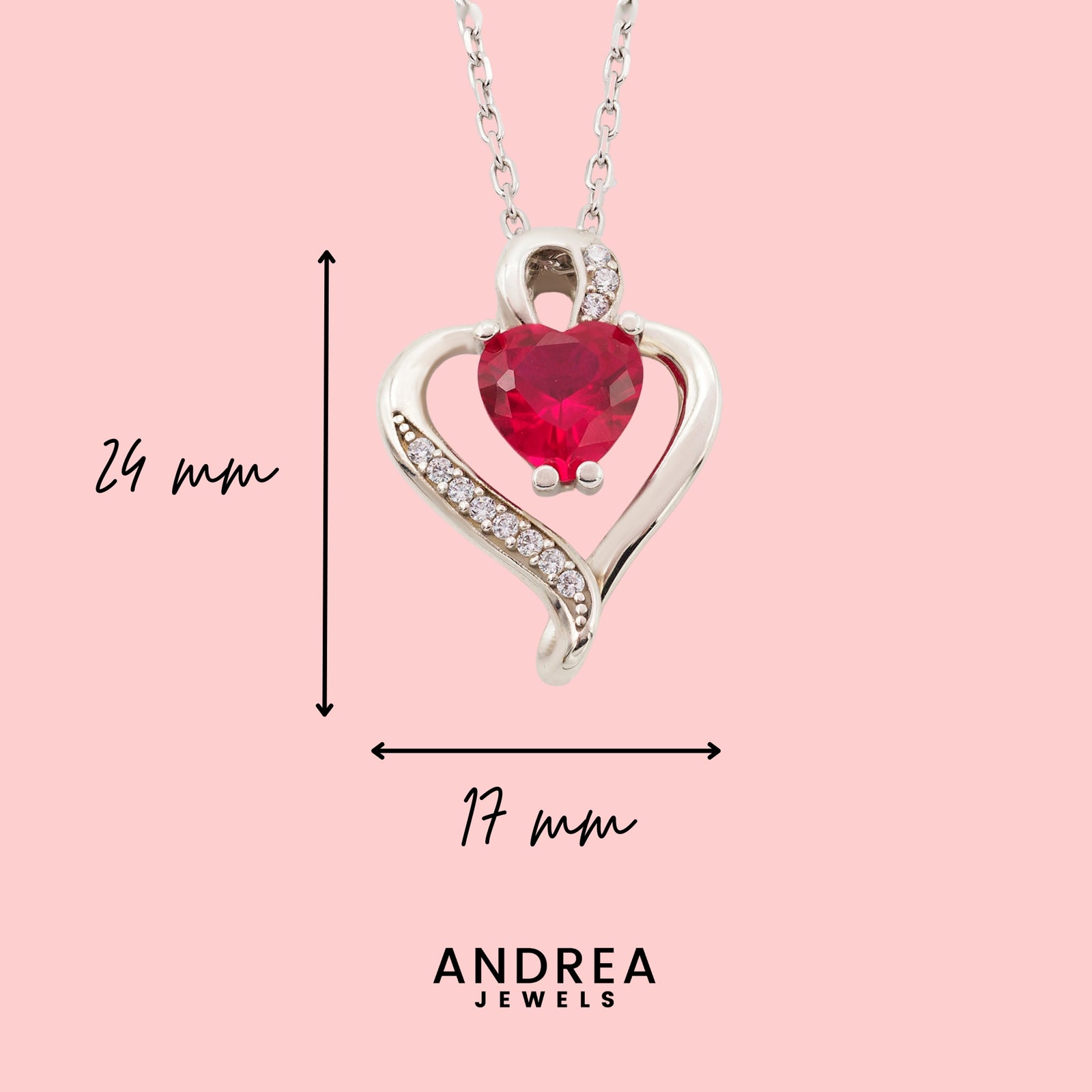 Medidas del collar Nina de plata con piedra roja: 24 x 17 mm - Andrea Jewels