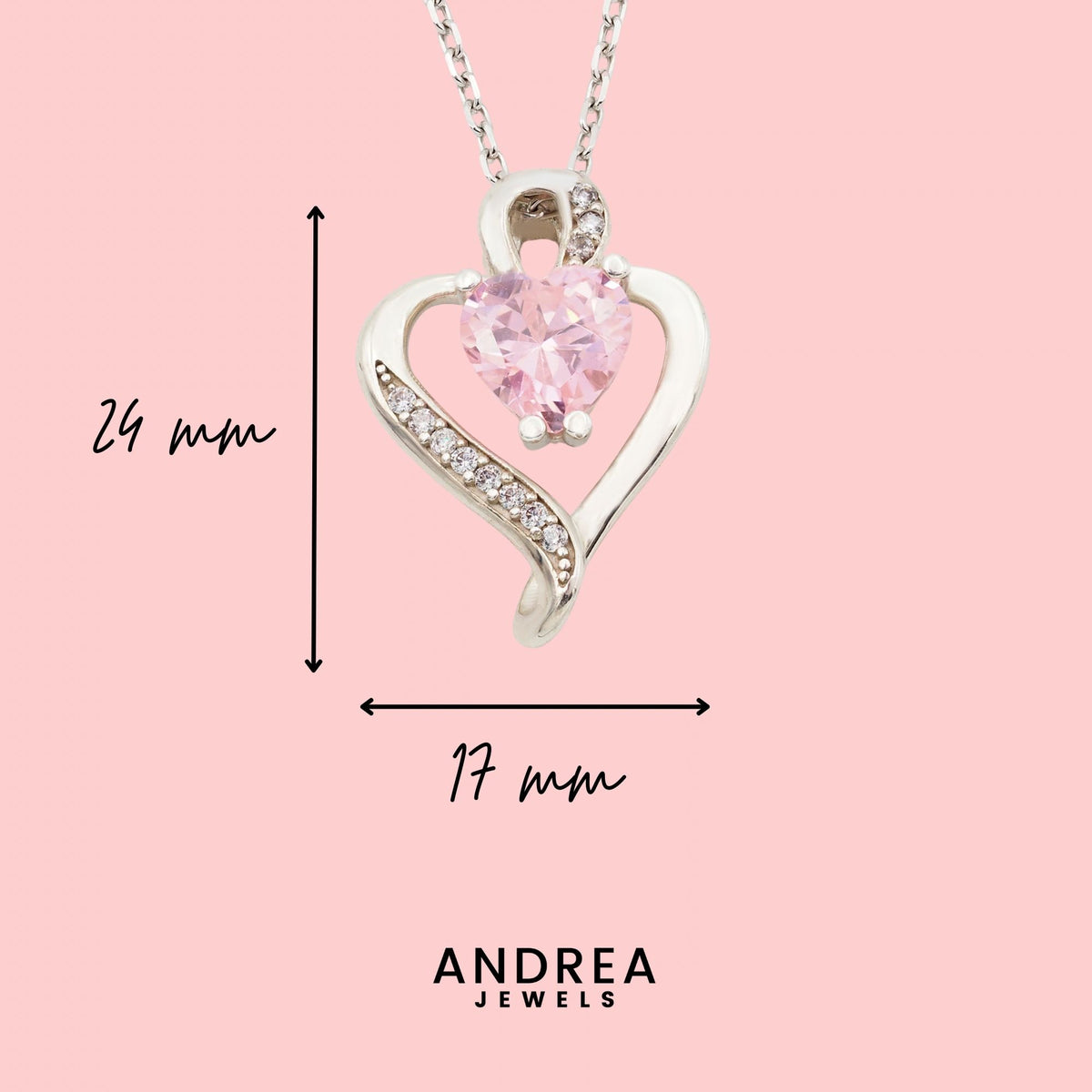Medidas del collar Nina de plata con piedra rosa: 24 x 17 mm - Andrea Jewels