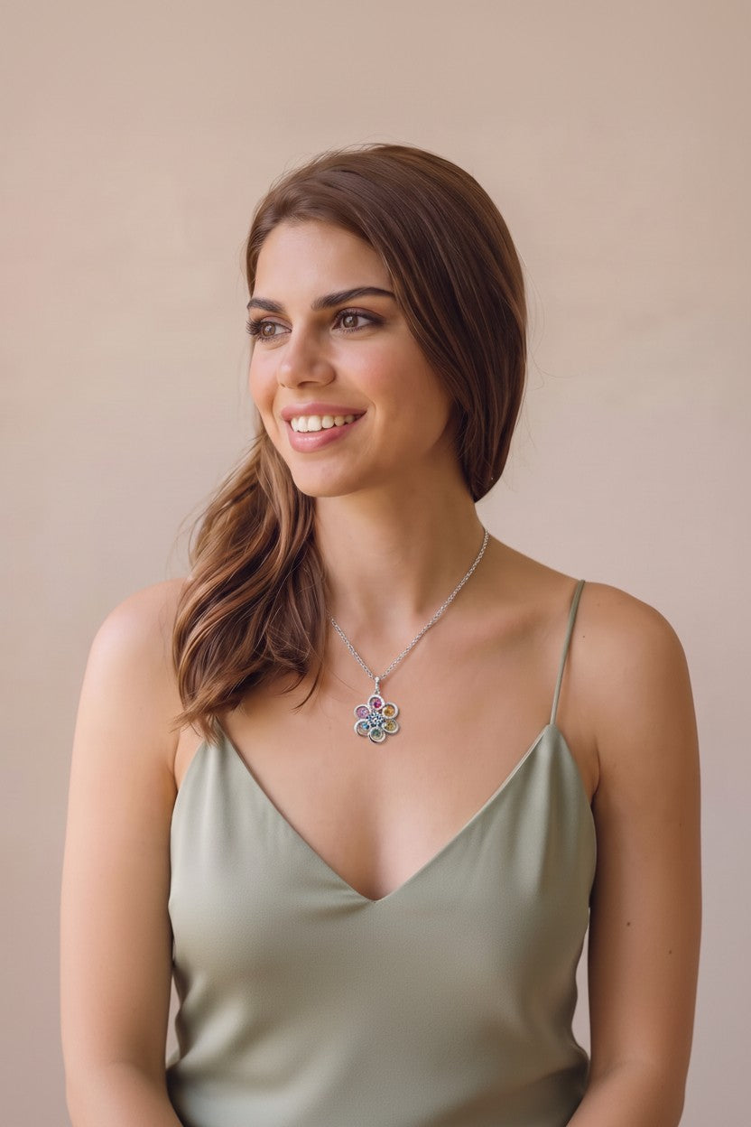 Collar Poppy de plata multicolor - Andrea Jewels