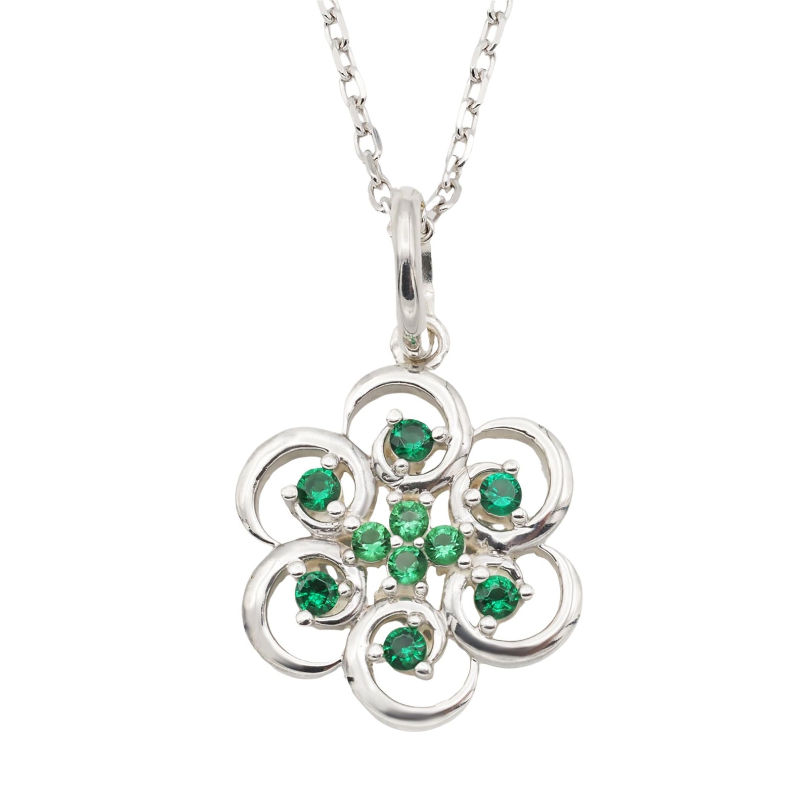 Collar Poppy de plata 925 con flor y circonitas verdes - Andrea Jewels