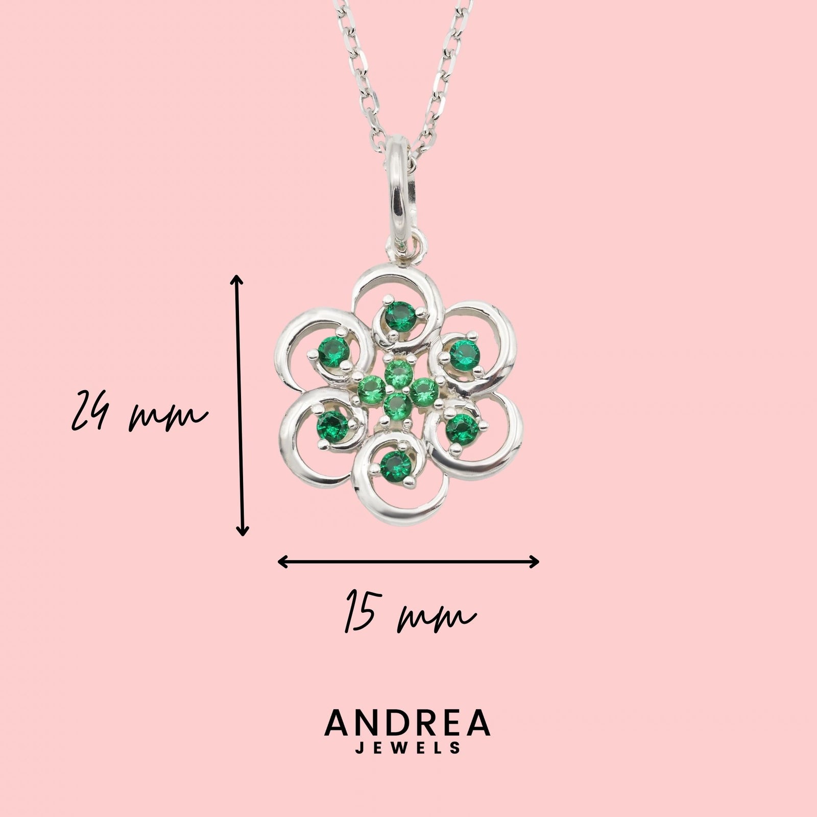 Medidas del collar Poppy de plata 925 con circonitas verdes - Andrea Jewels