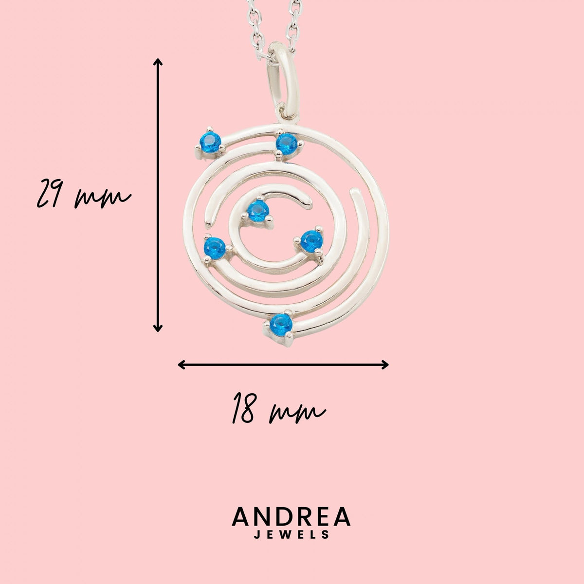 Medidas del collar Spiral de plata con piedra azul: 29 x 18 mm - Andrea Jewels