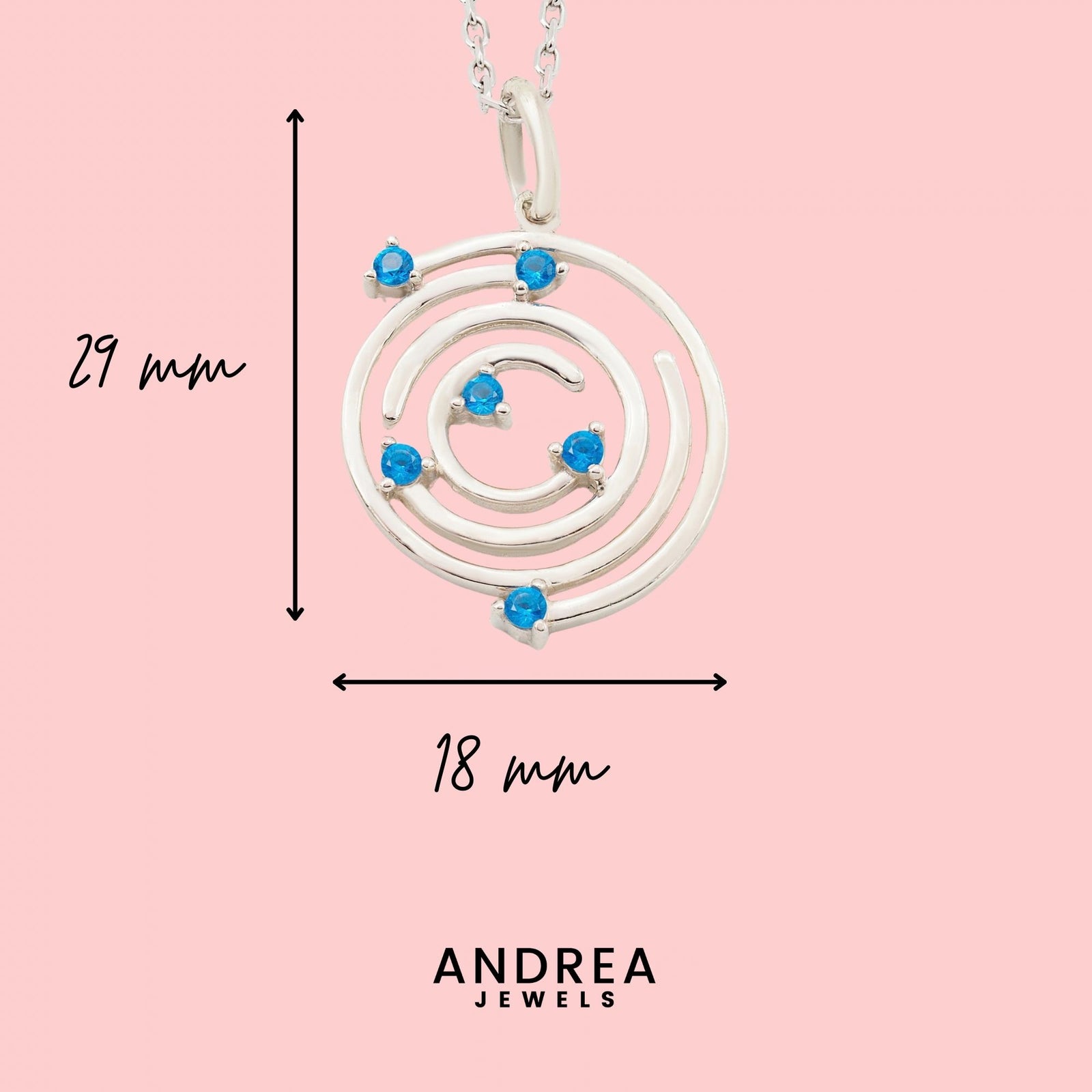 Medidas del collar Spiral de plata con piedra azul: 29 x 18 mm - Andrea Jewels