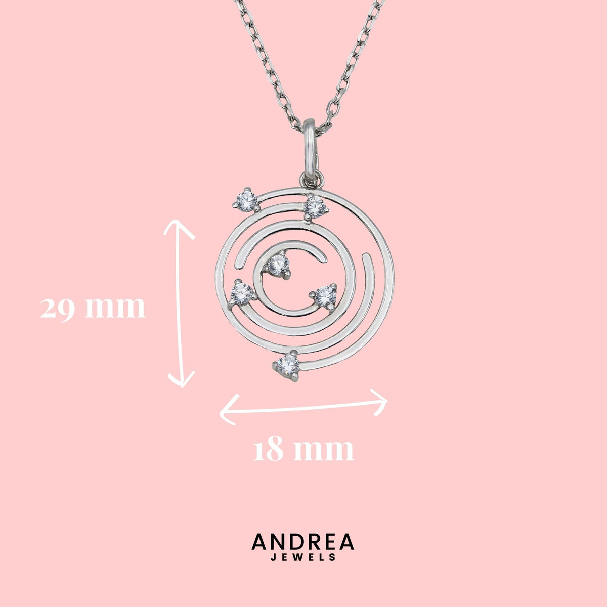 Medidas del collar Spiral de plata con piedra blanca: 29 x 18 mm - Andrea Jewels