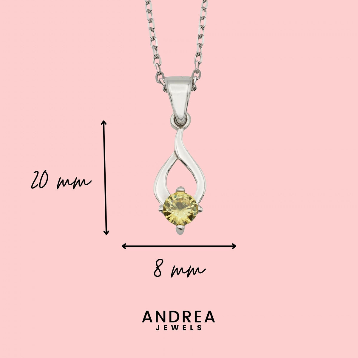 Medidas del collar Tear de plata con piedra amarilla: 20 x 8 mm - Andrea Jewels