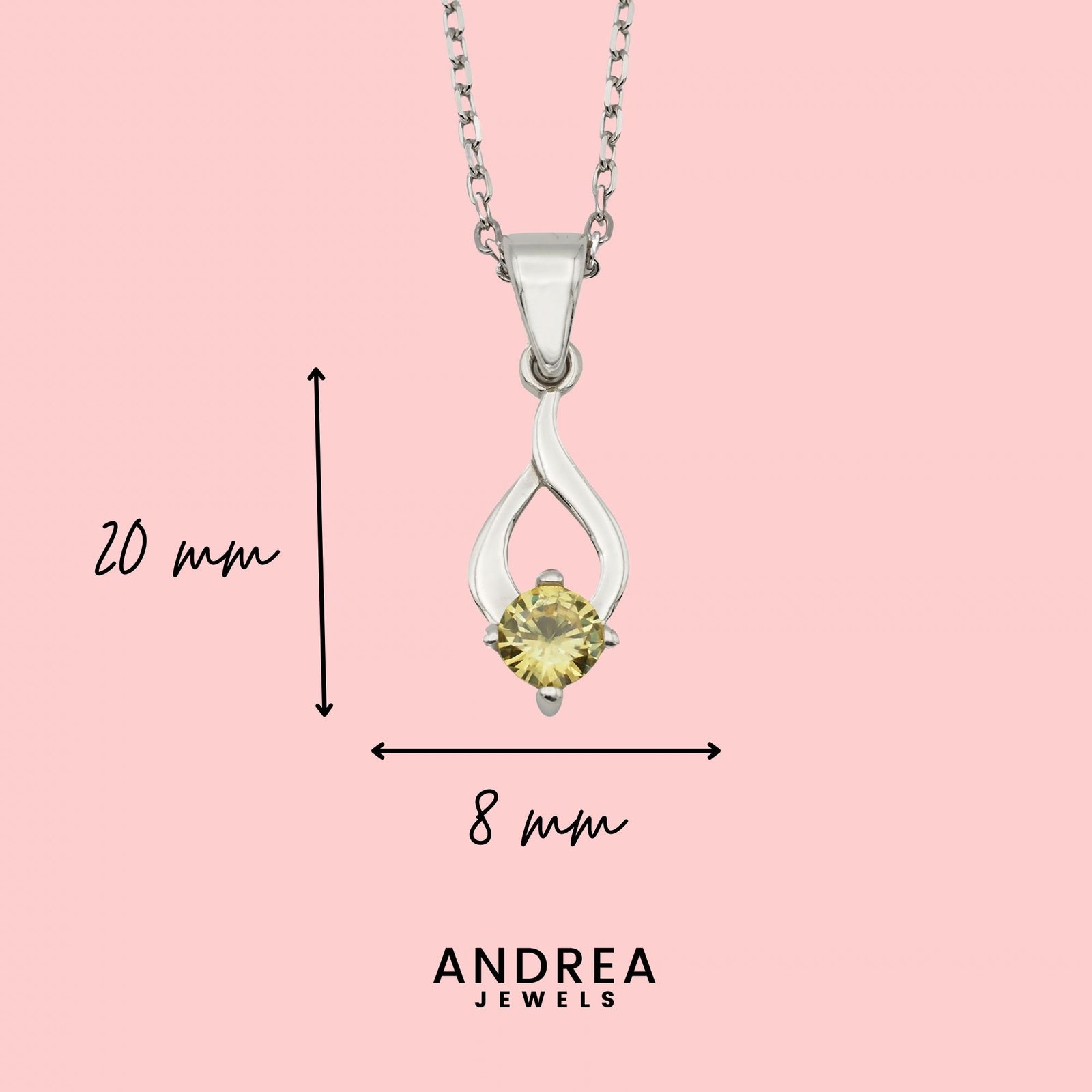 Medidas del collar Tear de plata con piedra amarilla: 20 x 8 mm - Andrea Jewels