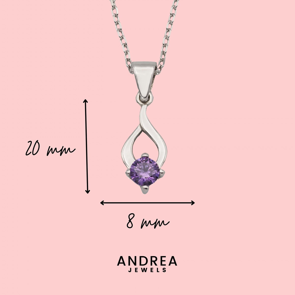 Medidas del collar Tear de plata con piedra amatista: 20 x 8 mm - Andrea Jewels
