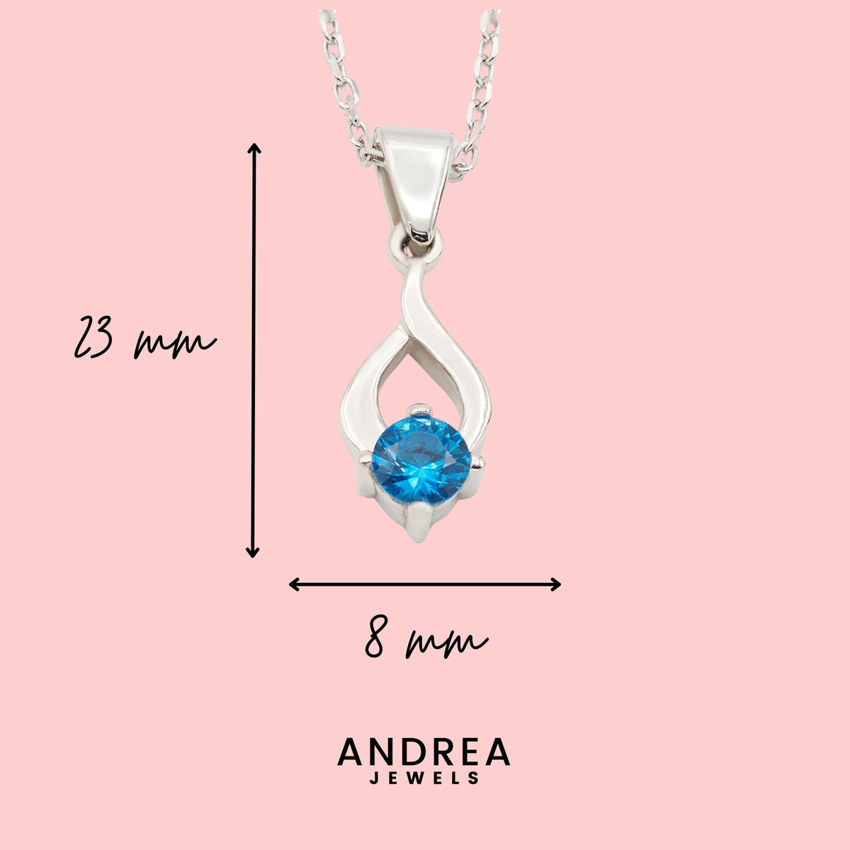 Medidas del collar Tear de plata con piedra azul: 23 x 8 mm - Andrea Jewels