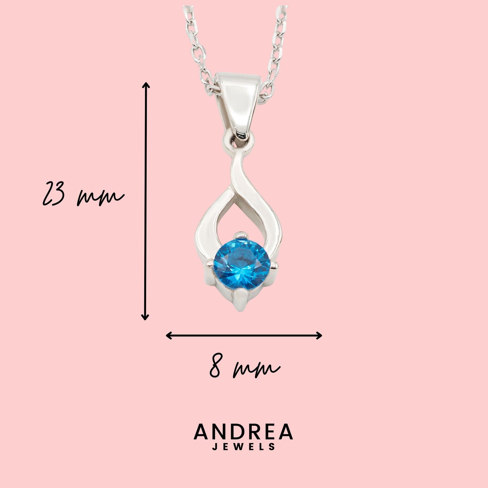 Medidas del collar Tear de plata con piedra azul: 23 x 8 mm - Andrea Jewels