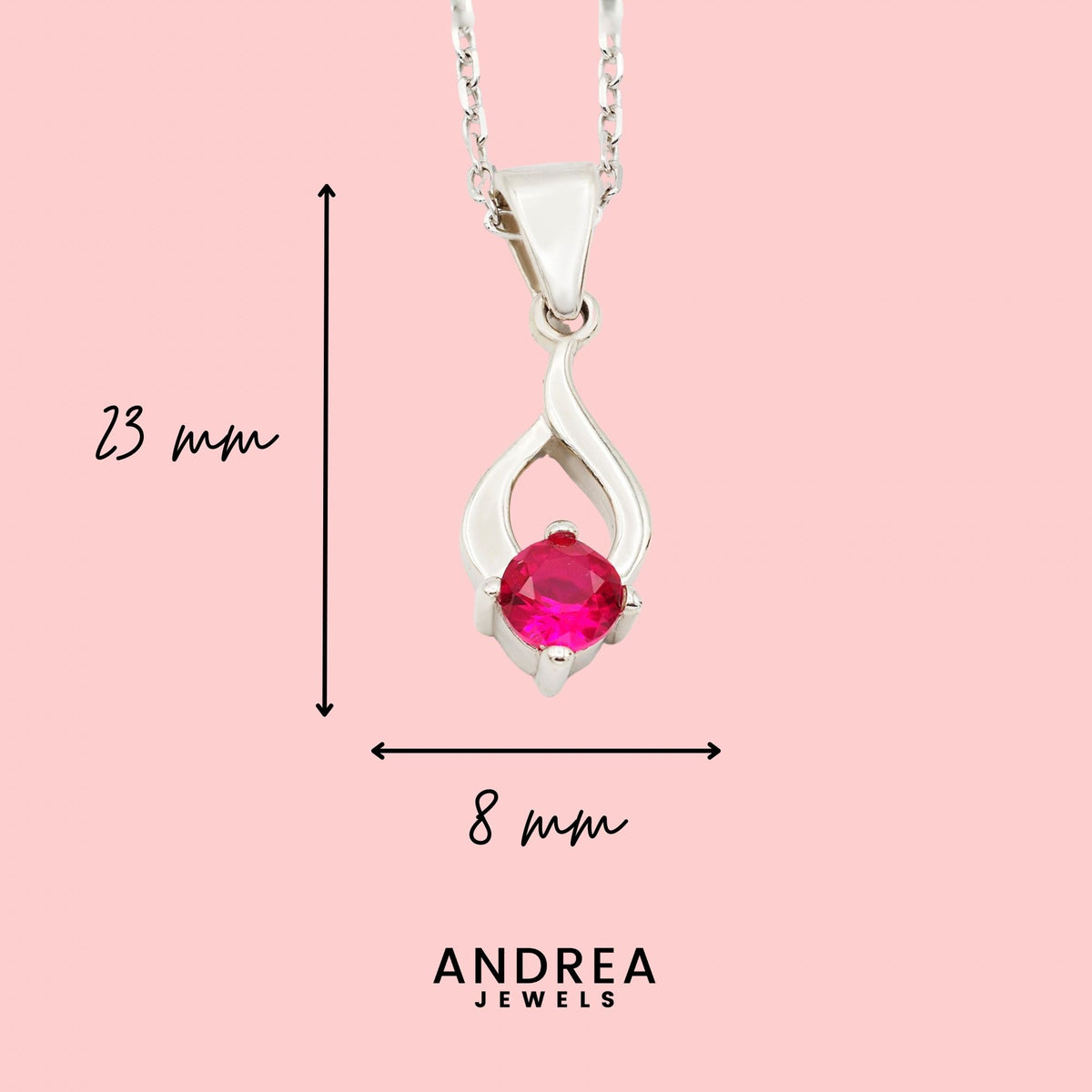 Medidas del collar Tear de plata con piedra roja: 23 x 8 mm - Andrea Jewels