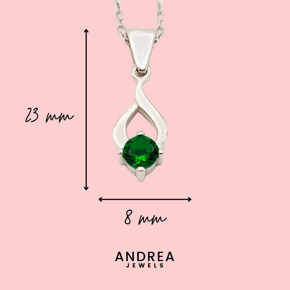 Medidas del collar Tear de plata con piedra verde: 23 x 8 mm - Andrea Jewels