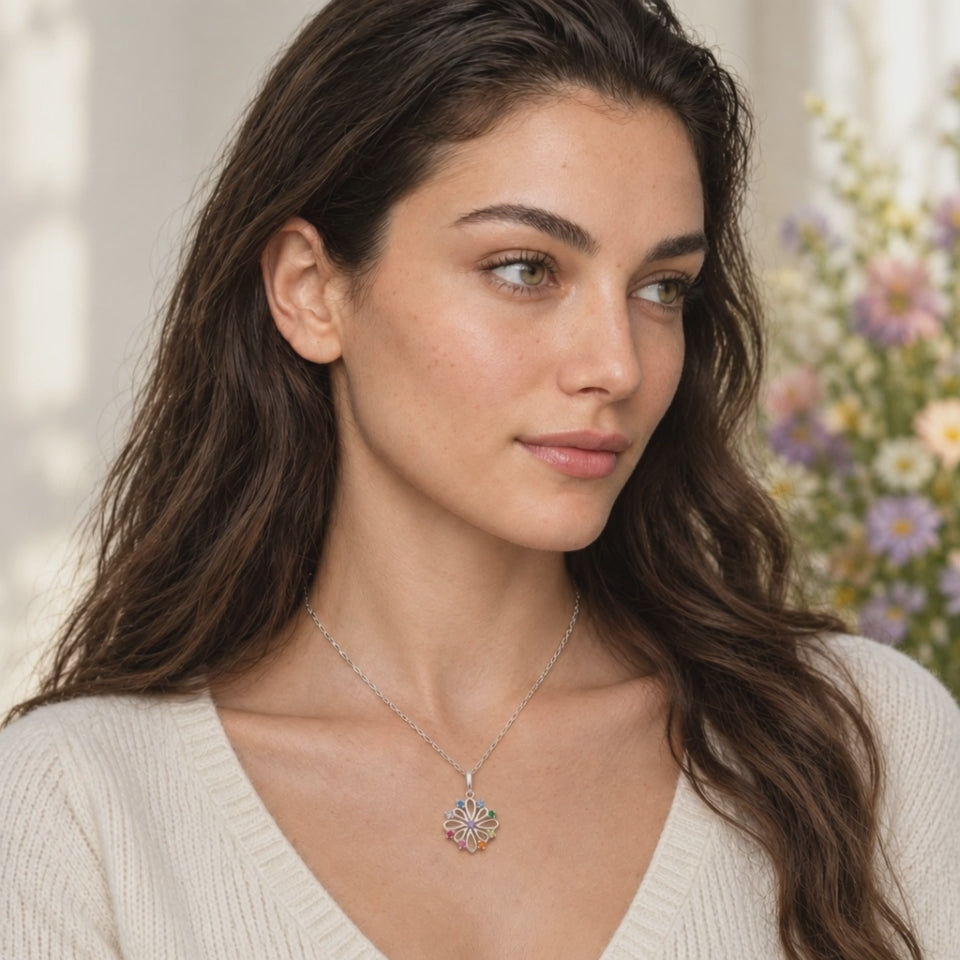 Vídeo de mujer con collar Donna de plata 925 con piedras multicolor - Andrea Jewels